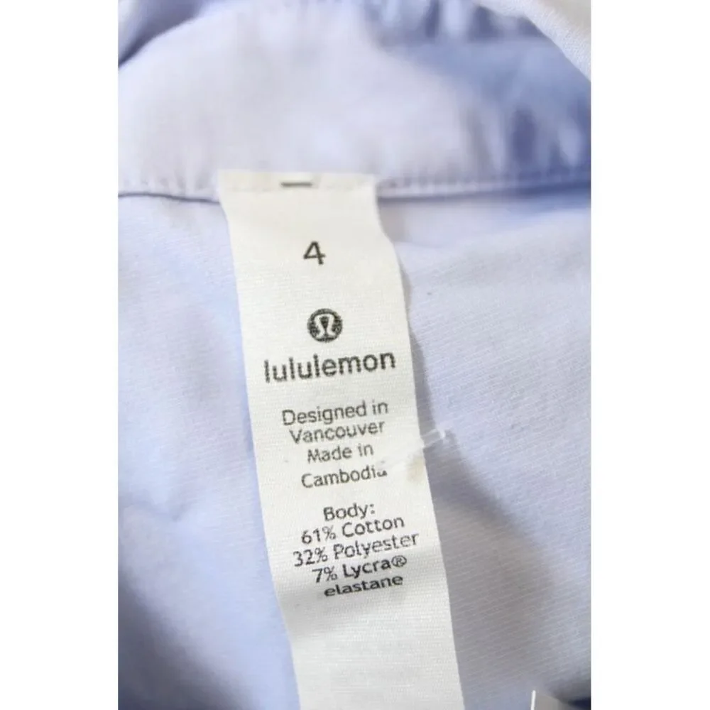 Lululemon Womens Long Sleeves Button Down Shirt Sky Blue Cotton Blend Size 4_4